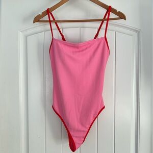 Wild Fable Pink One-Piece Swimsuit with Red Trim